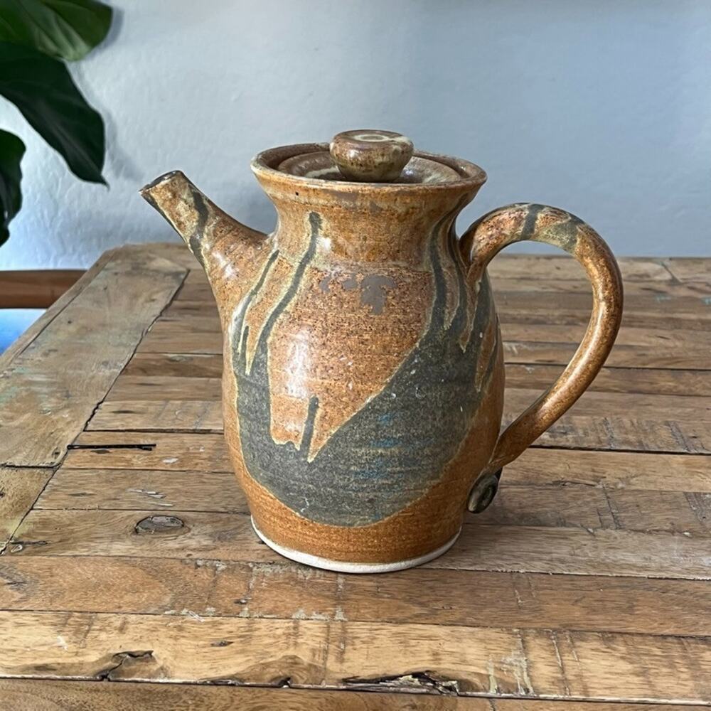 Vintage Canadian Studio Pottery Rustic Stoneware Coffee Teapot 8" with handle
